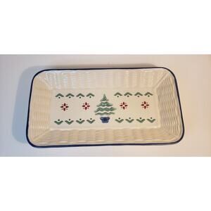 Pfaltzgraff Nordic Christmas Basketweave Bread Platter 12" Holiday Stoneware